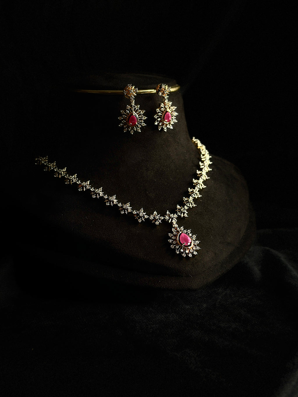 Premium diamond finish bridal necklace set with back chain product code D361