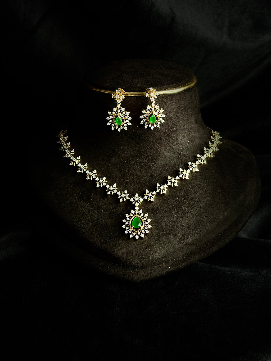 Premium diamond finish bridal necklace set with back chain product code D361