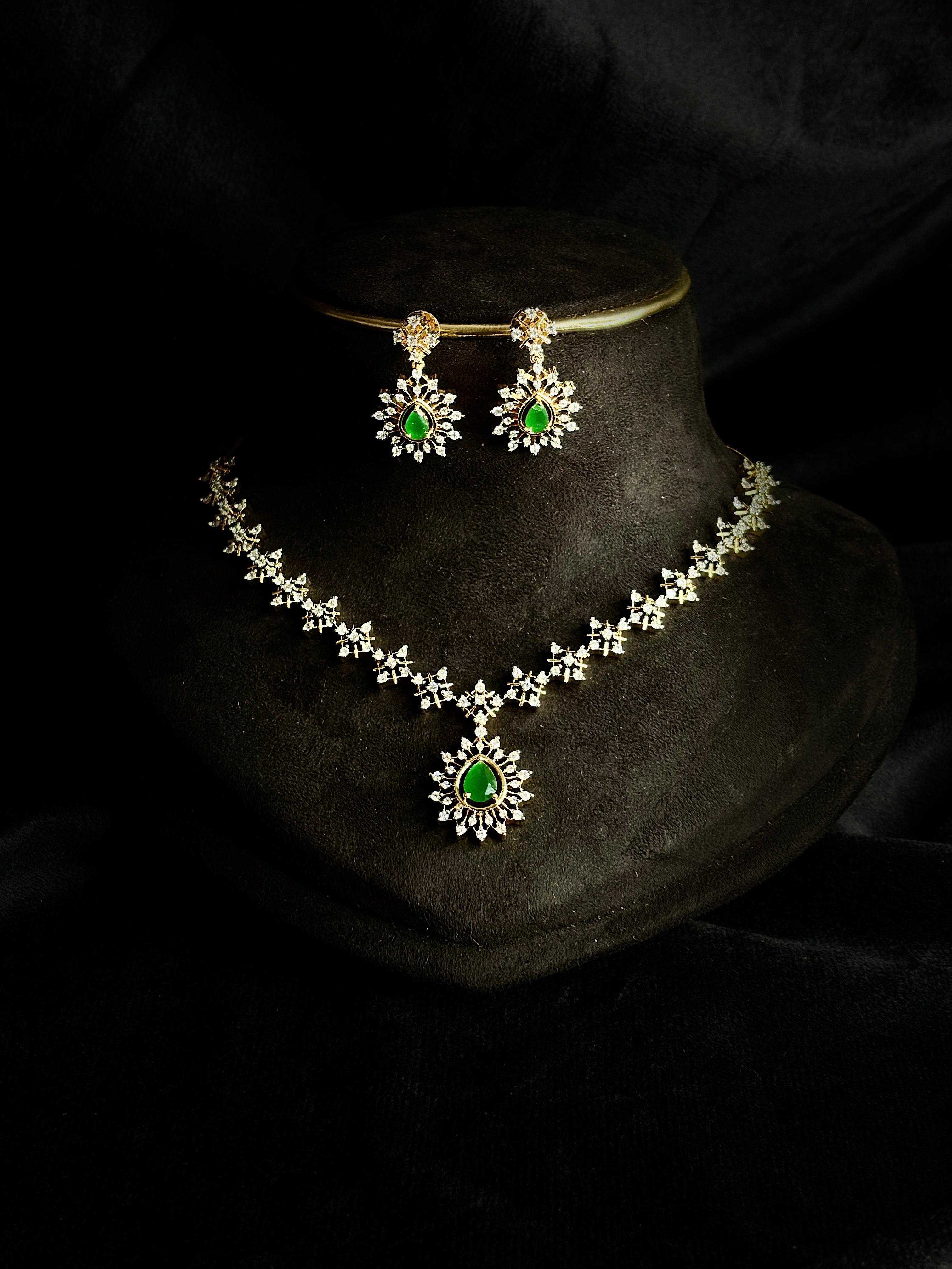 Premium diamond finish bridal necklace set with back chain product code D361