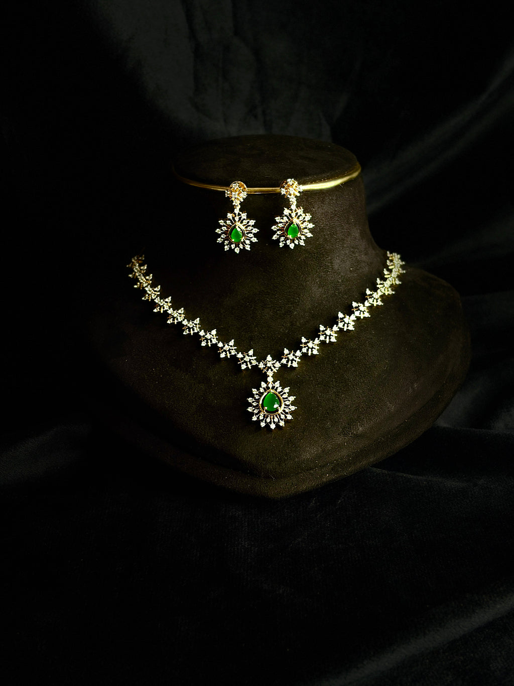 Premium diamond finish bridal necklace set with back chain product code D361