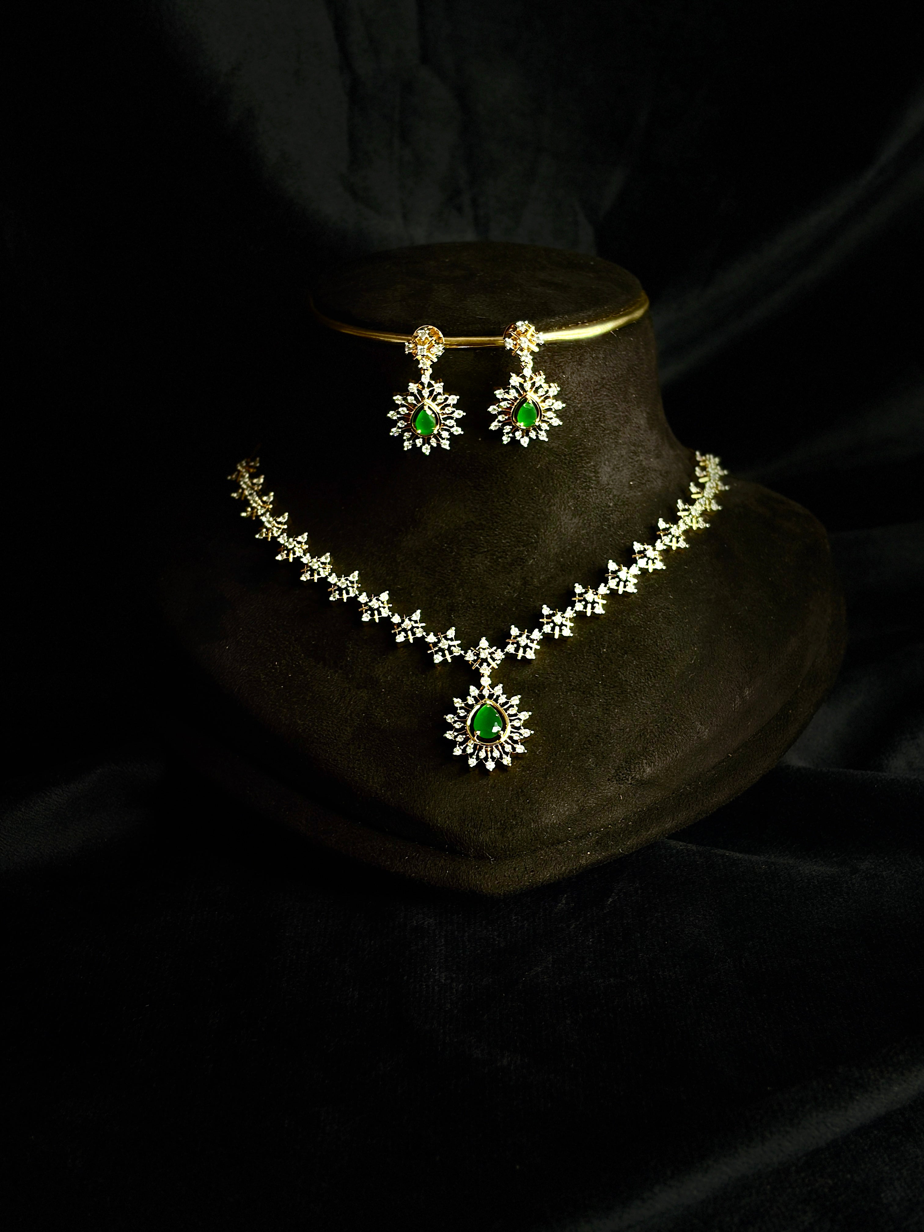 Premium diamond finish bridal necklace set with back chain product code D361