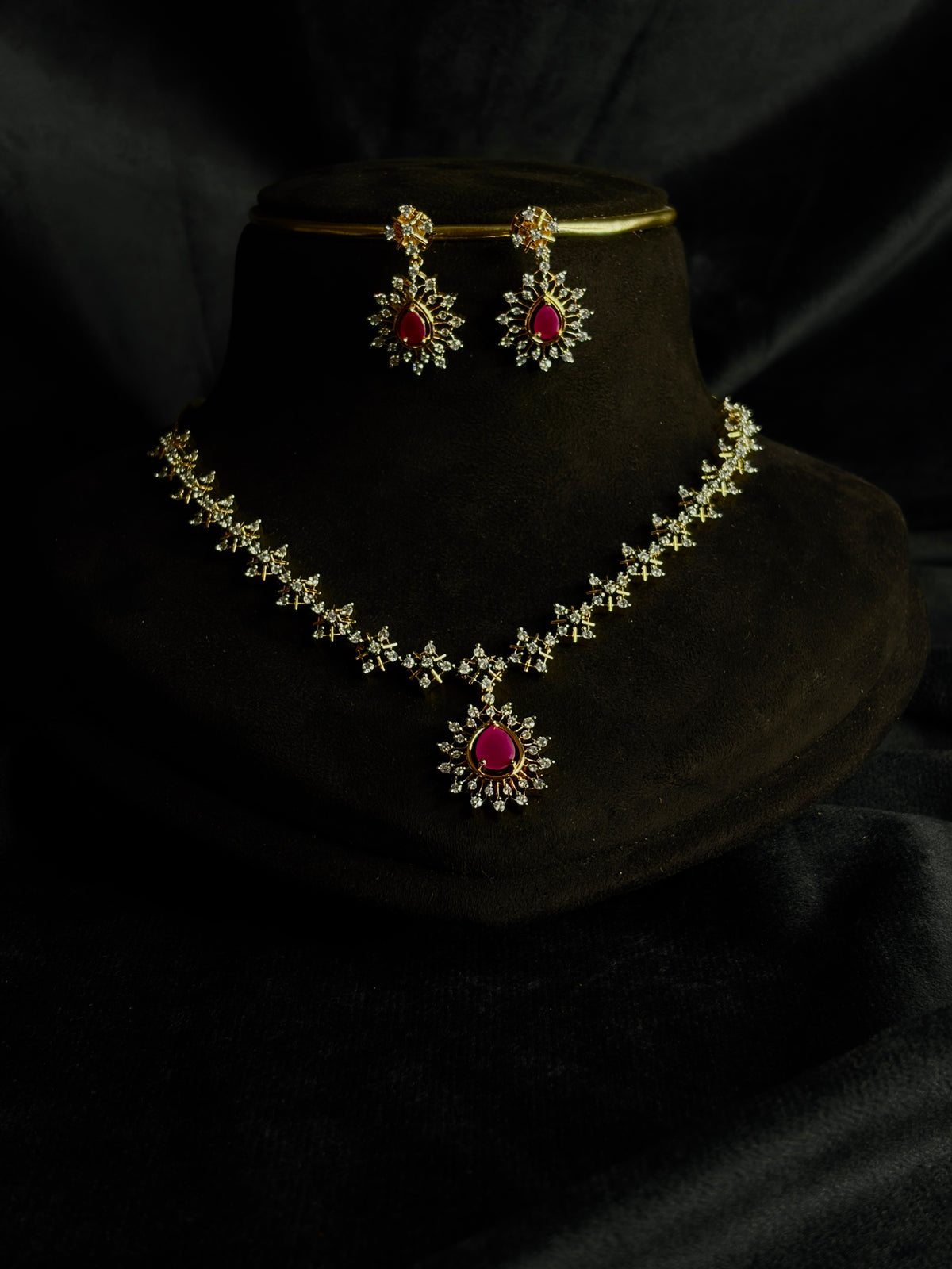 Premium diamond finish bridal necklace set with back chain product code D361