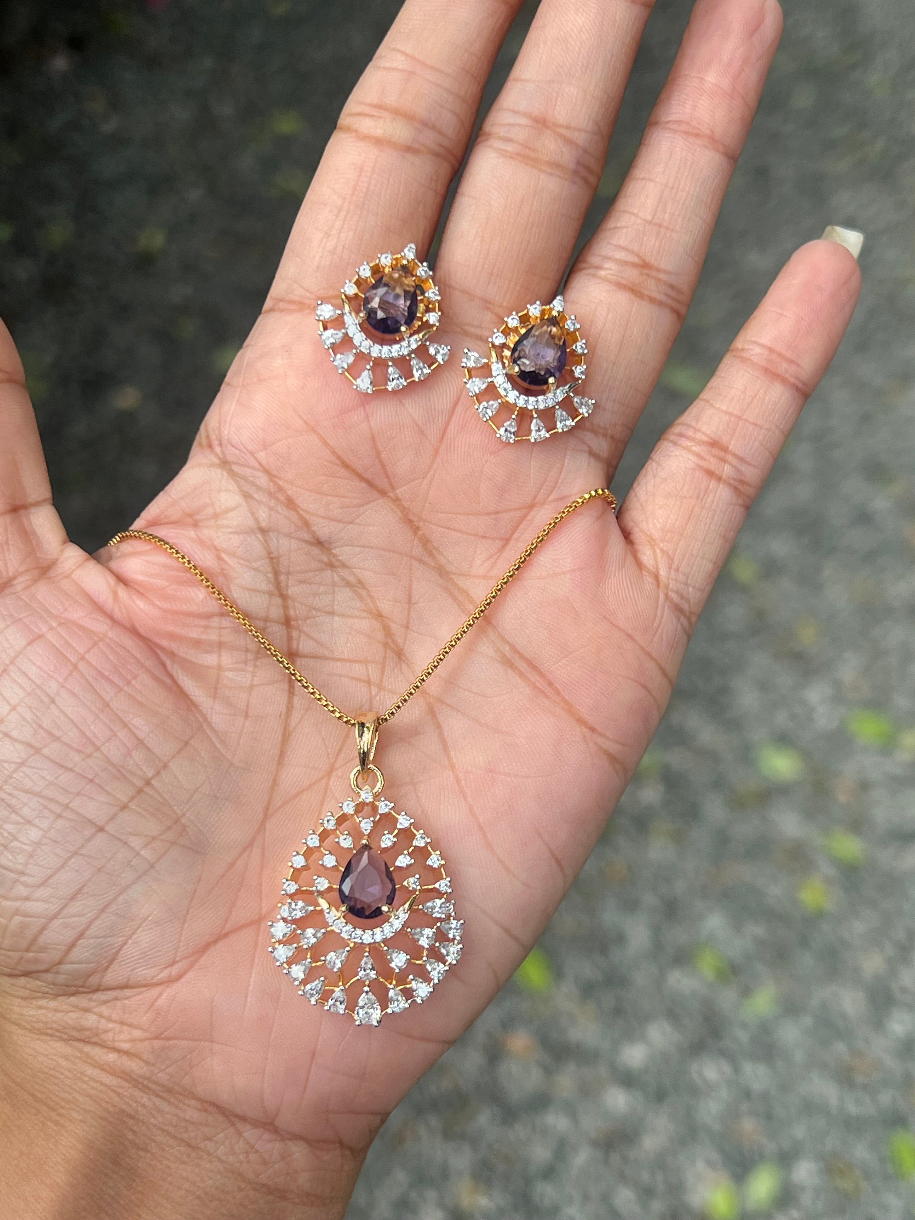 Premium occasion wear diamond finish pendant set product code D136