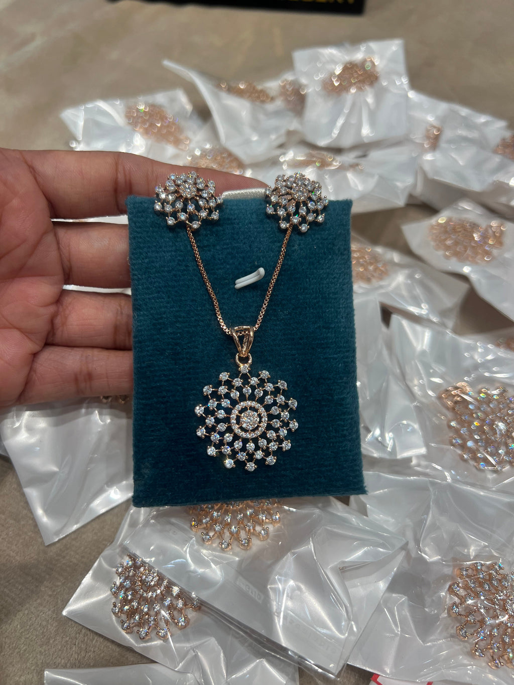 Our best seller diamond replica pendant set in  rose gold polish product code N171