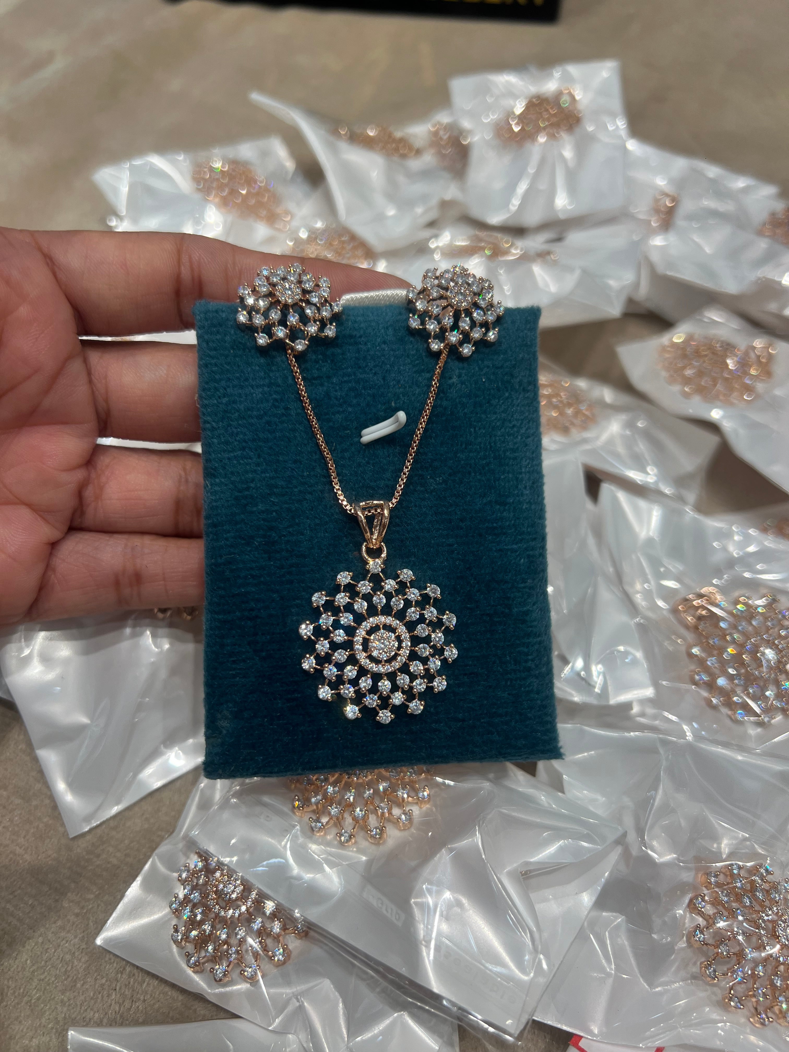 Our best seller diamond replica pendant set in  rose gold polish product code N171