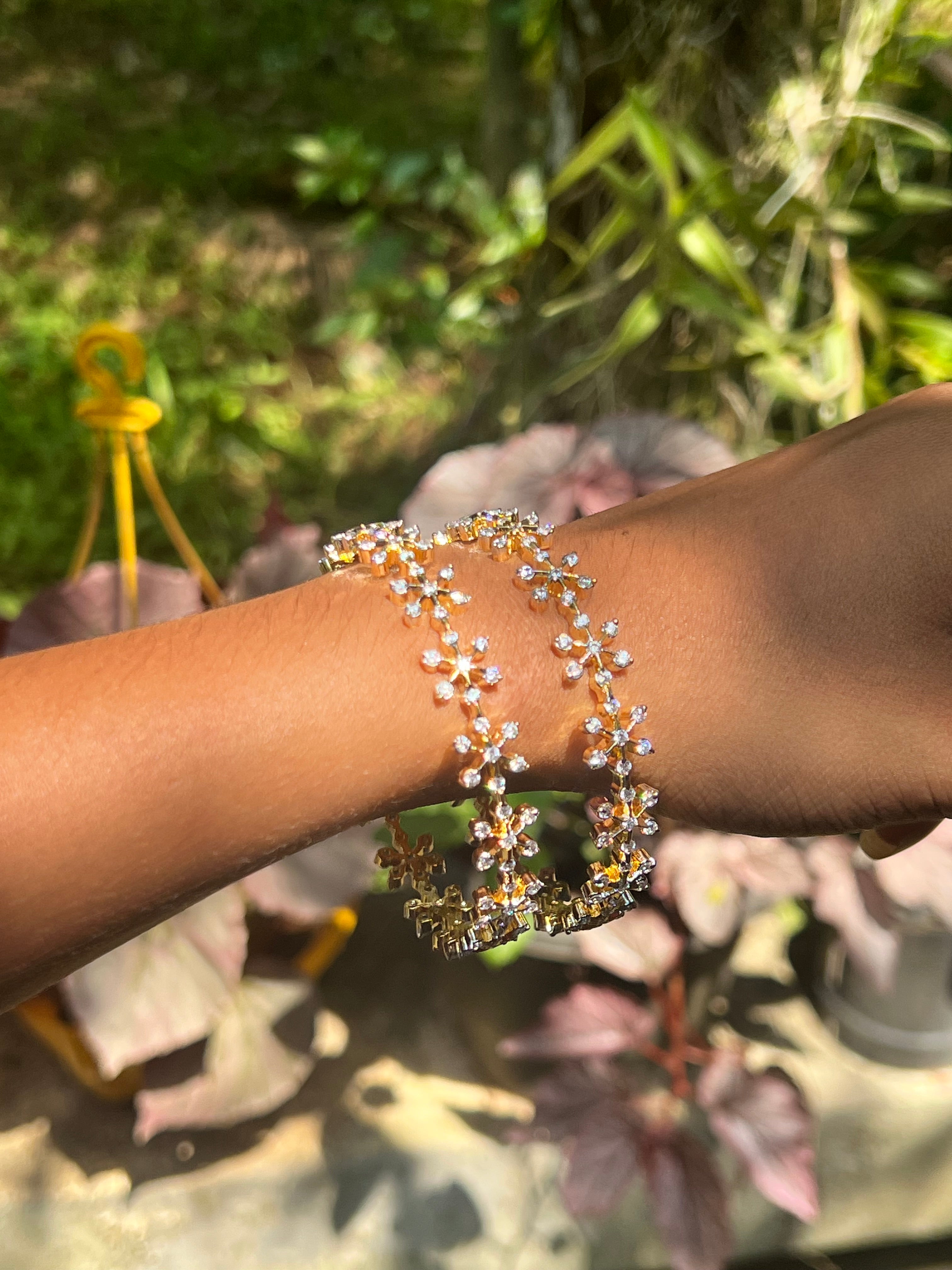 Diamond finish party wear floral bangles set of 2 product code 140
