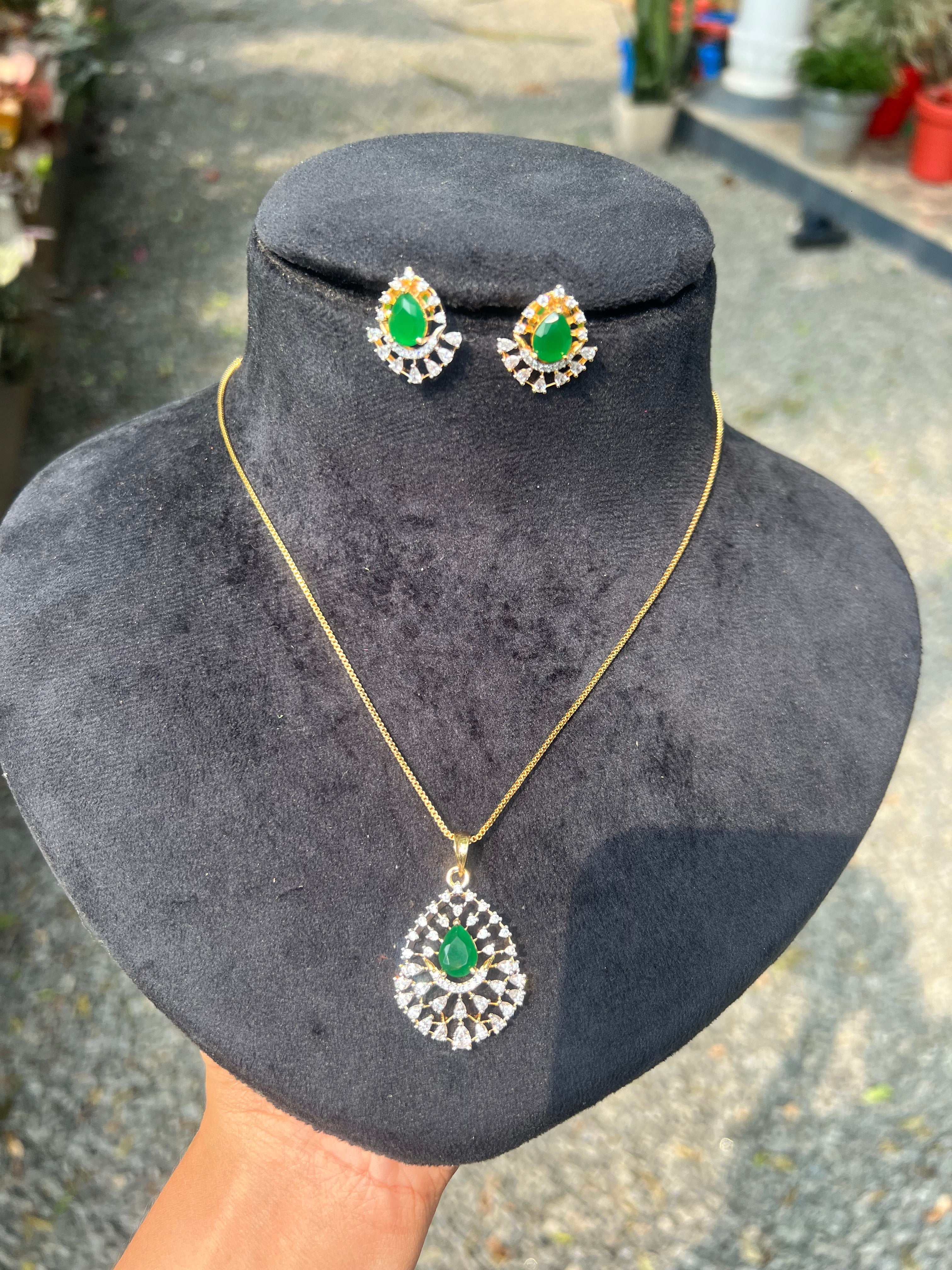 Premium occasion wear diamond finish pendant set product code D136