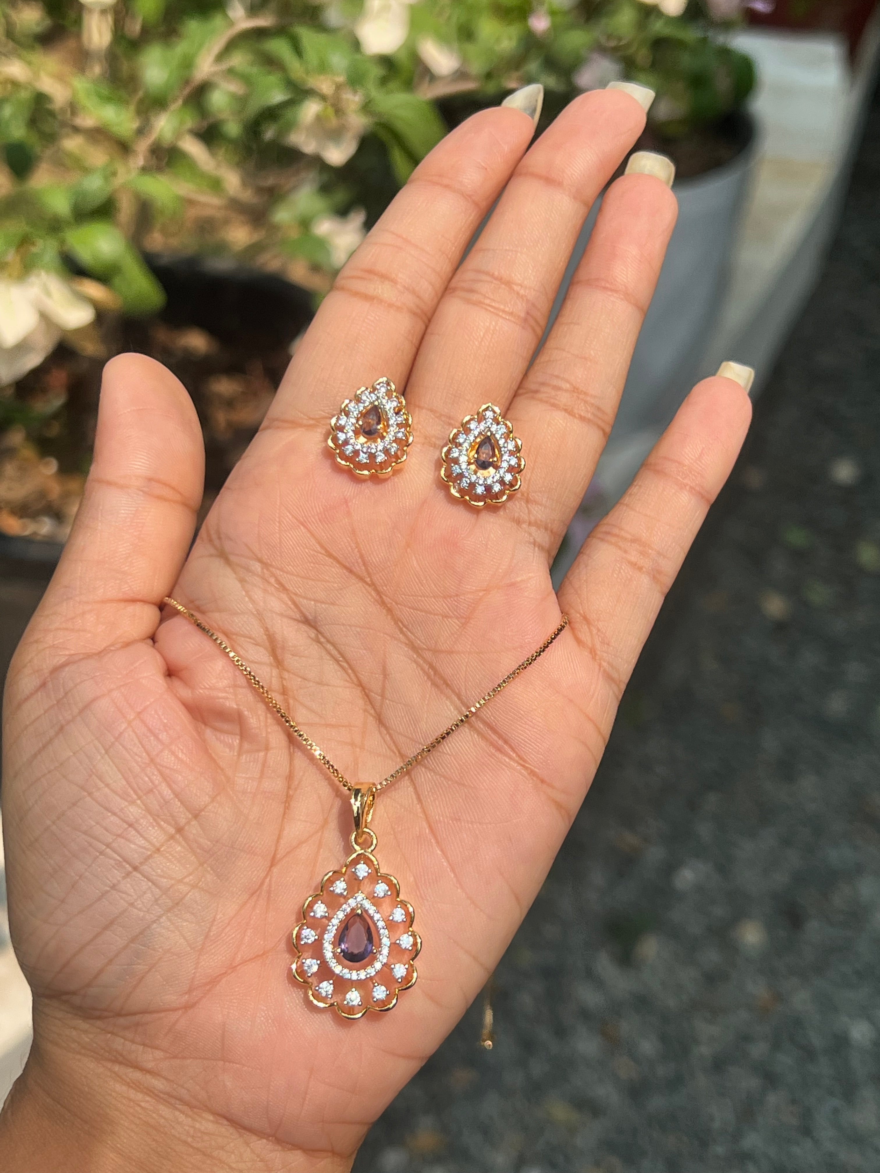 Premium party wear diamond replica repolishable pendant set product code D145